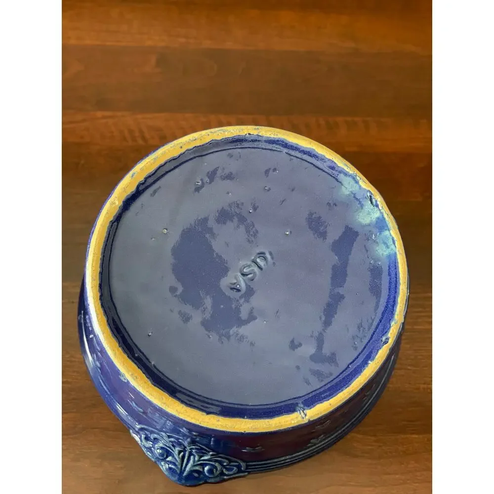 Handmade Blue Stoneware  1.5L Casserole Dish w/ Lid USA Crafted Patriotic Design